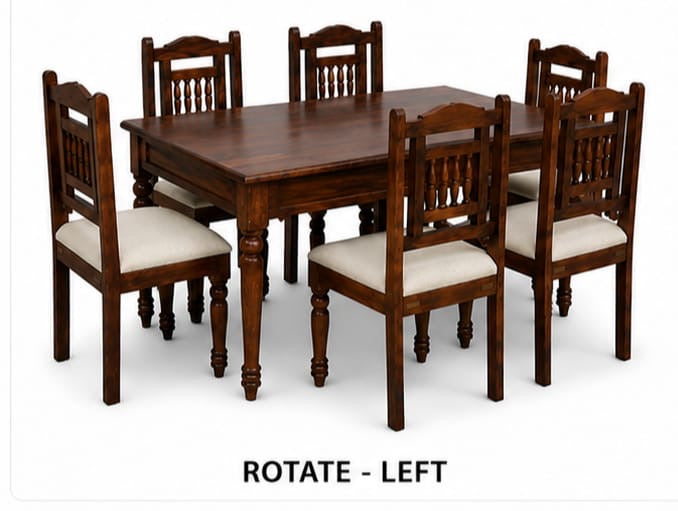 Solid Teak 6-Seater Dining Table With Cushioned Chairs