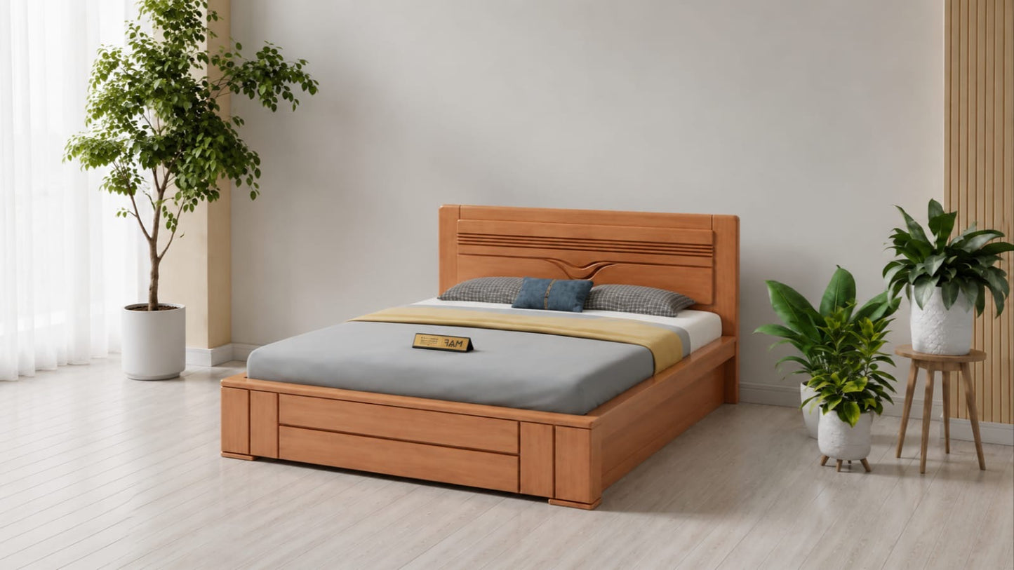 Solid Teak Wood King Size Storage Box Bed