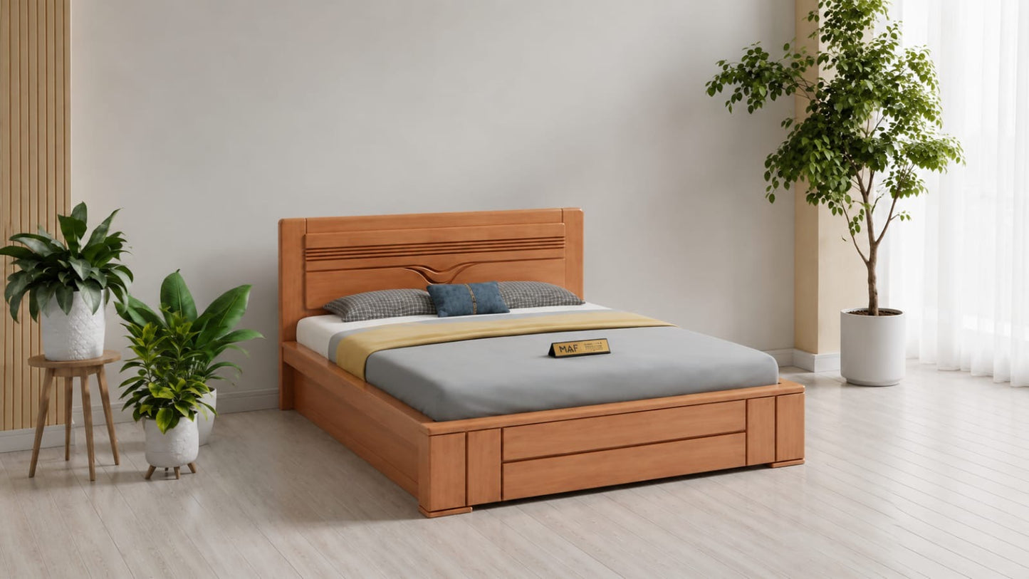 Solid Teak Wood King Size Storage Box Bed