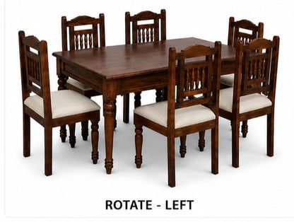 Solid Teak 6-Seater Dining Table With Cushioned Chairs