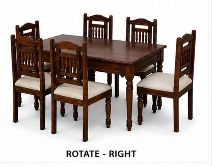 Solid Teak 6-Seater Dining Table With Cushioned Chairs