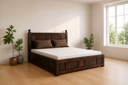 Solid Teak Wood King Bed with Storage-Style Box Base
