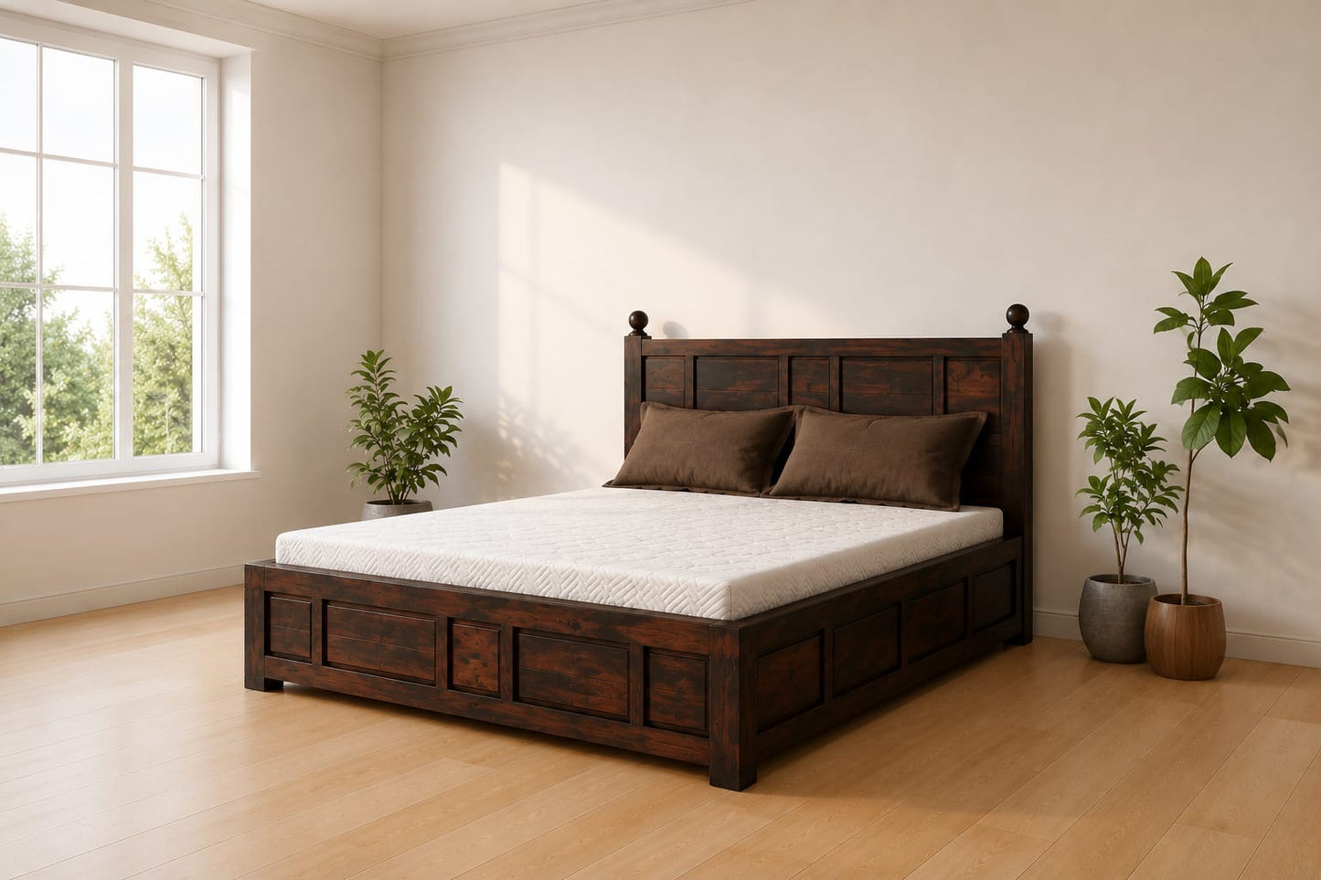 Solid Teak Wood King Bed with Storage-Style Box Base