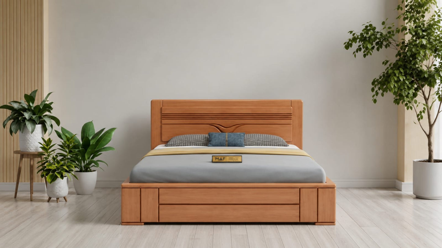Solid Teak Wood King Size Storage Box Bed