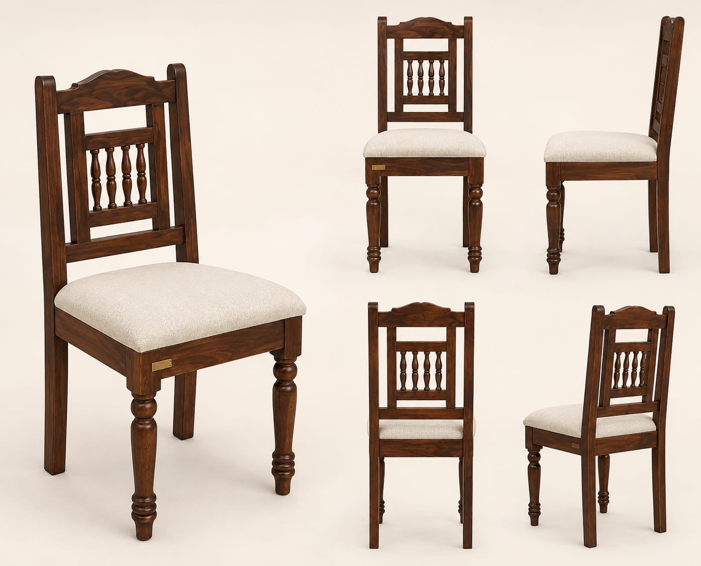 Solid Teak 6-Seater Dining Table With Cushioned Chairs