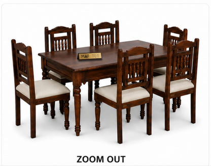 Solid Teak 6-Seater Dining Table With Cushioned Chairs