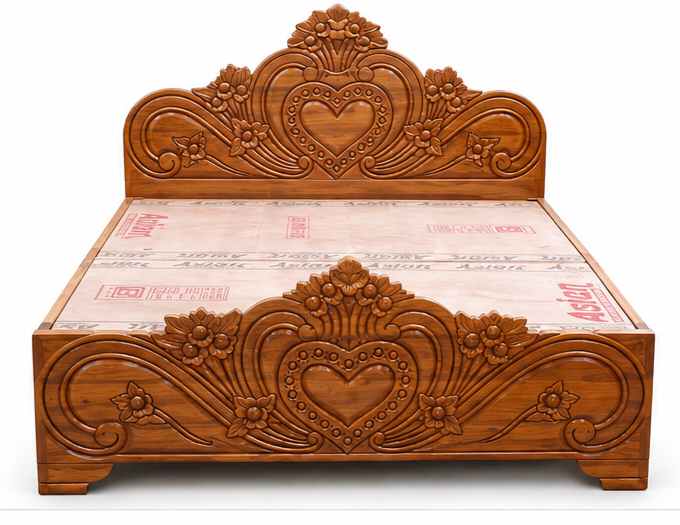Solid Teak Wood King Box Bed with Storage