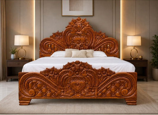 Solid Teak Wood Designer King Box Bed – Melamine Glossy Finish