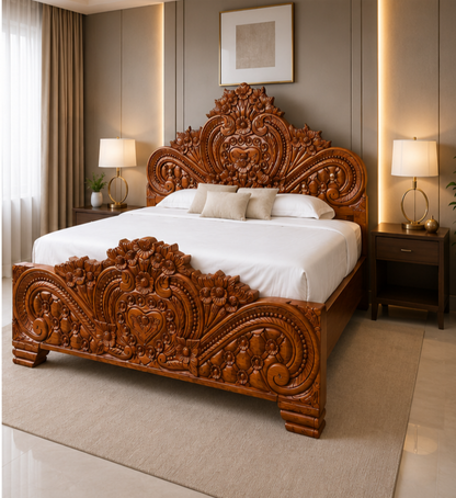 Solid Teak Wood Designer King Box Bed – Melamine Glossy Finish
