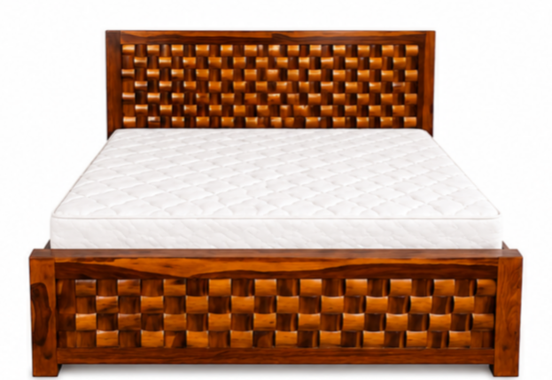 Solid Teak Wood King Box Bed with Storage – Premium Melamine Glossy Finish