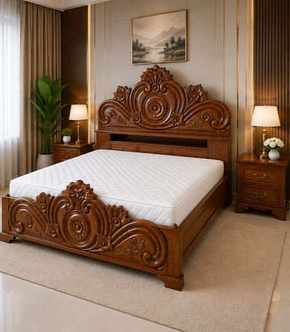 Solid Teak Wood Designer King Counter Box Bed