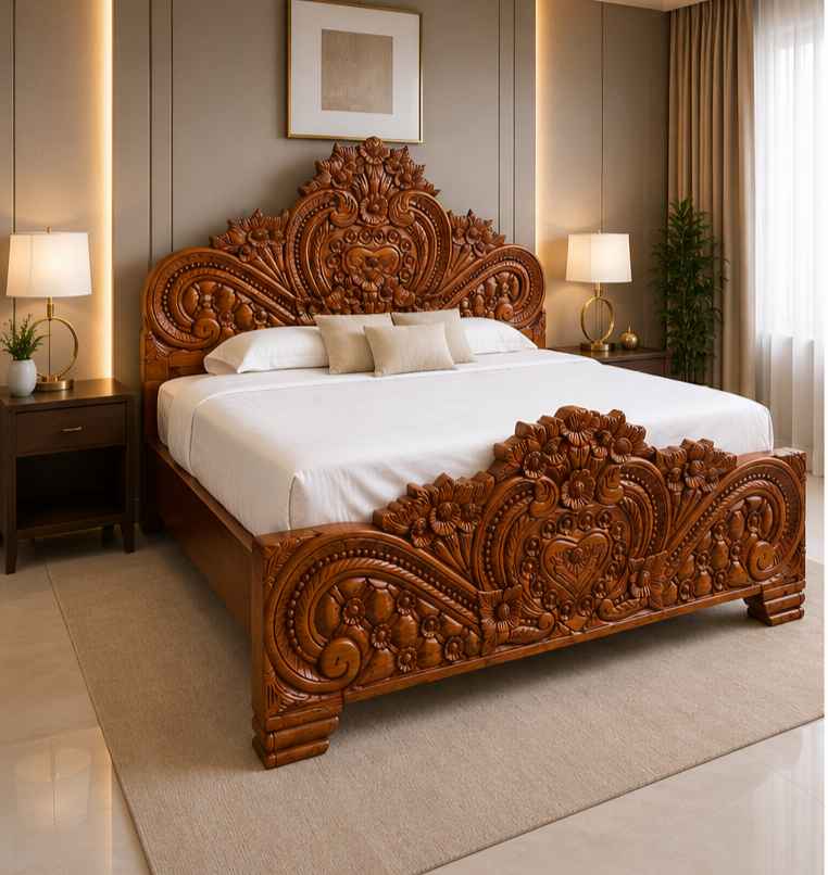 Solid Teak Wood Designer King Box Bed – Melamine Glossy Finish