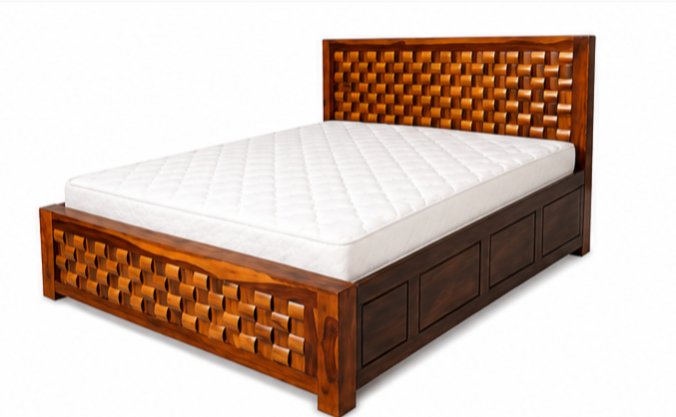 Solid Teak Wood King Box Bed with Storage – Premium Melamine Glossy Finish