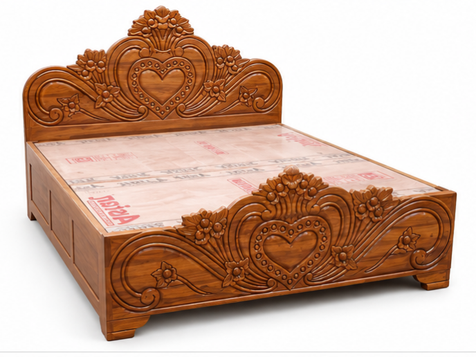 Solid Teak Wood King Box Bed with Storage