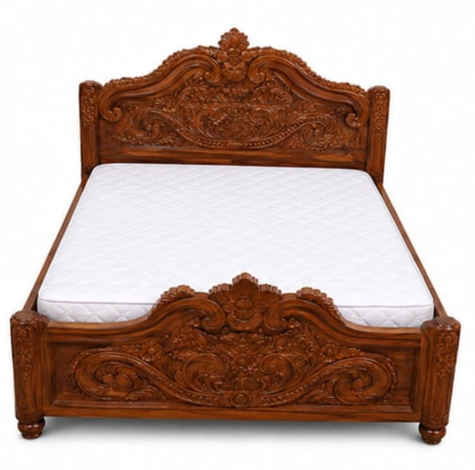 Solid Teak Wood King Box Bed with Storage